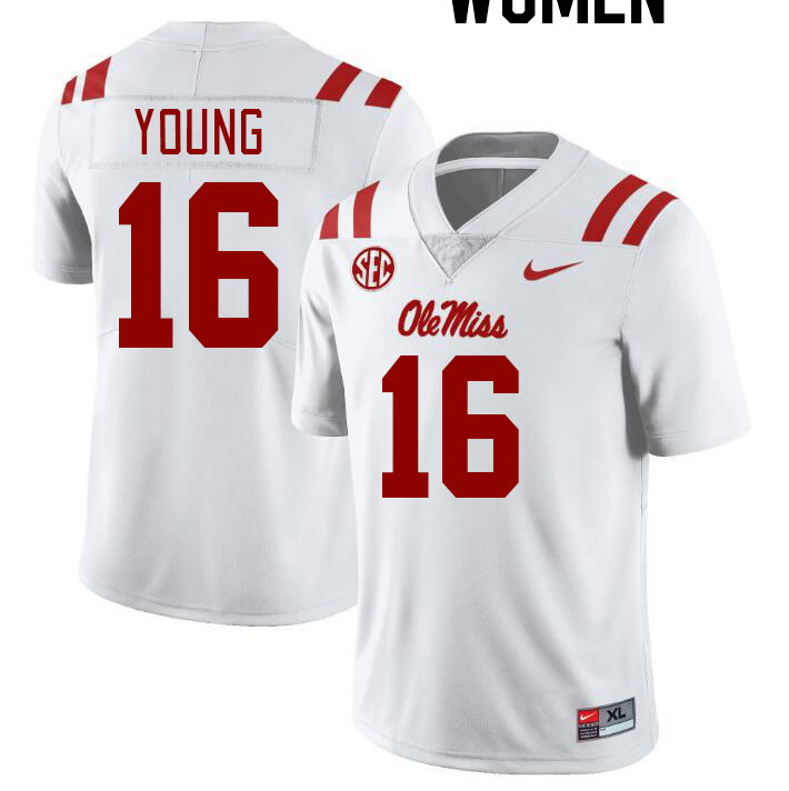 Women #16 Teja Young Ole Miss Rebels College Football Jerseyes Stitched Sale-White